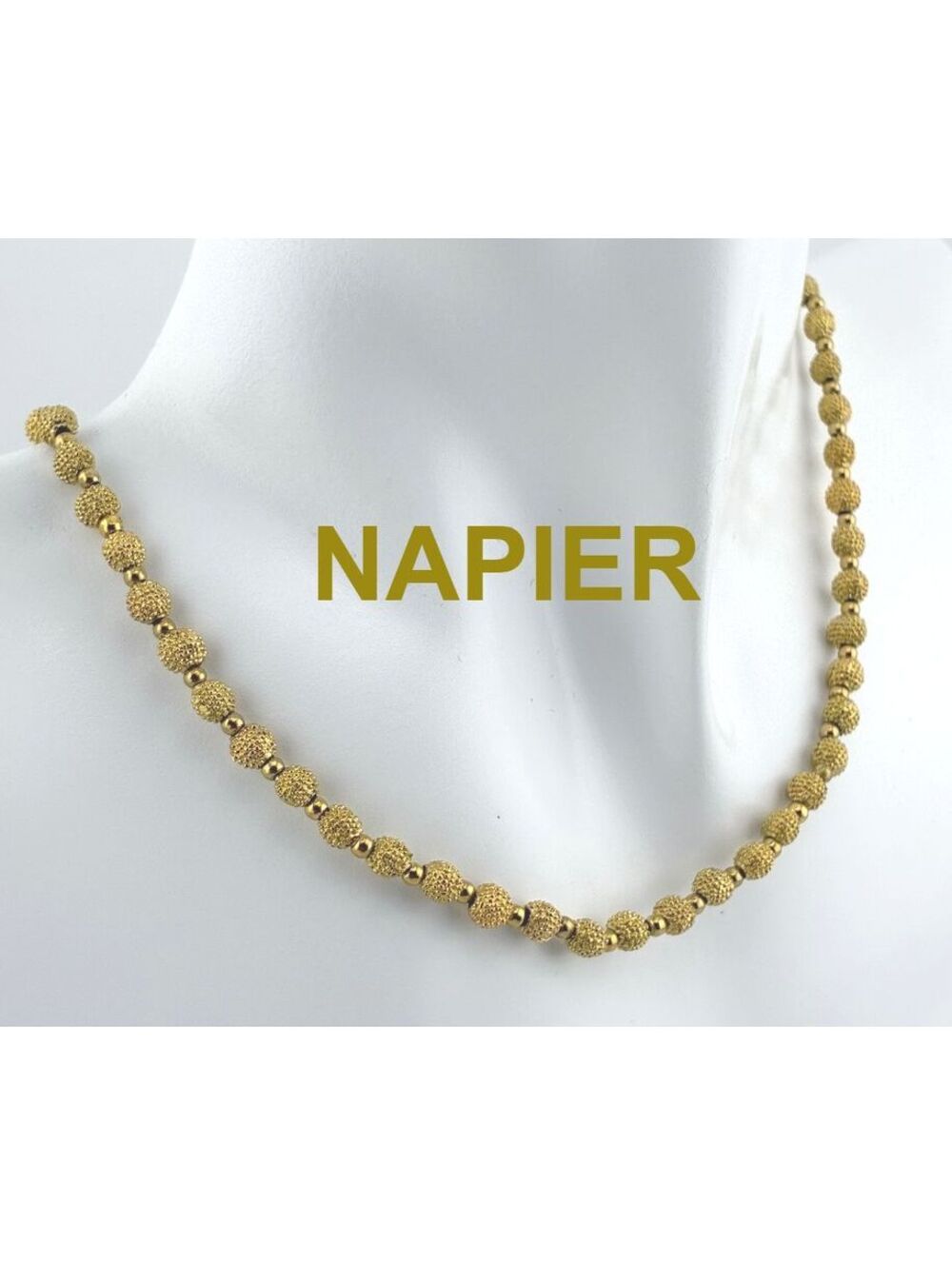 Vintage Napier Gold Tone Porcupine Texture Bead Necklace Choker Adjustable 15-17